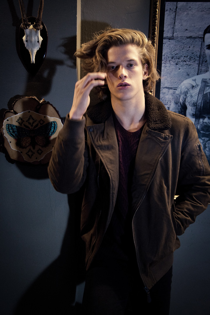 Bomber and knit jumper from Pull & Bear, Trousers from Diesel