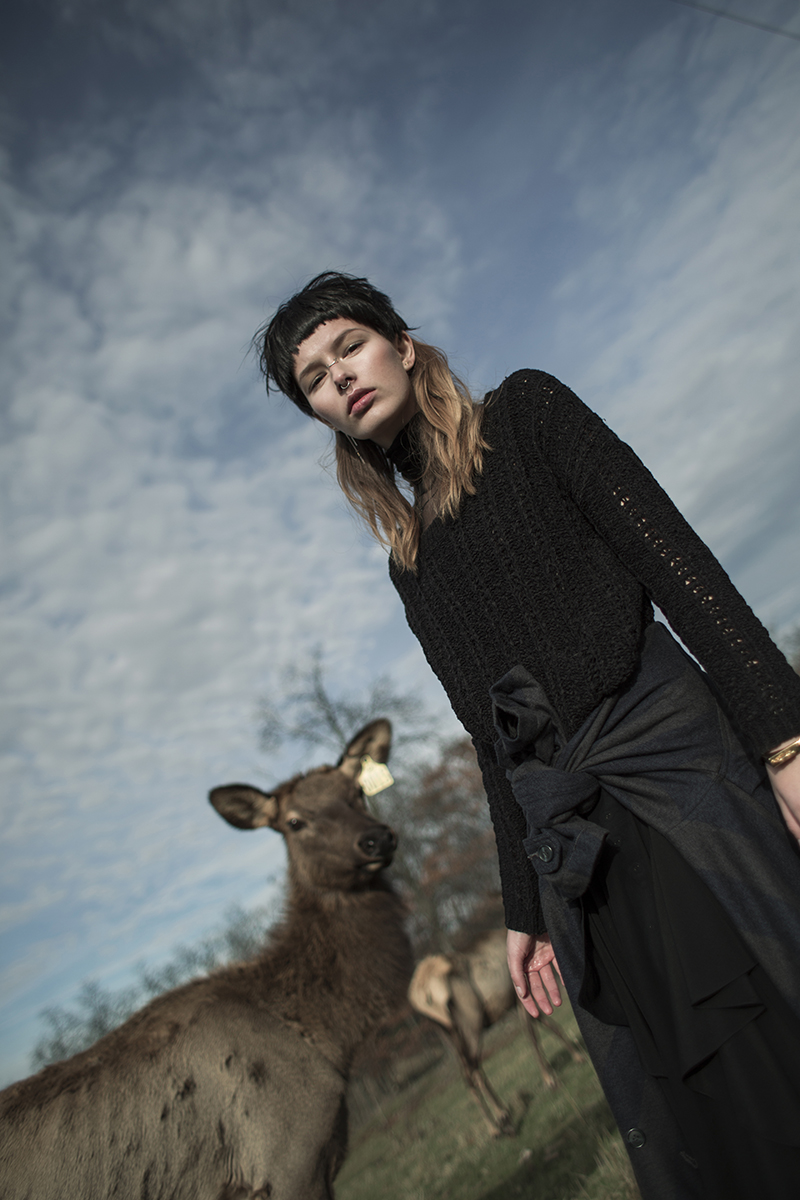 Turtleneck: Black'D, Sweater: Suss, Jacket: Objects Without Meaning, Dress: Rosari, Earrings: Erica Weiner, Boots: Dr. Marten