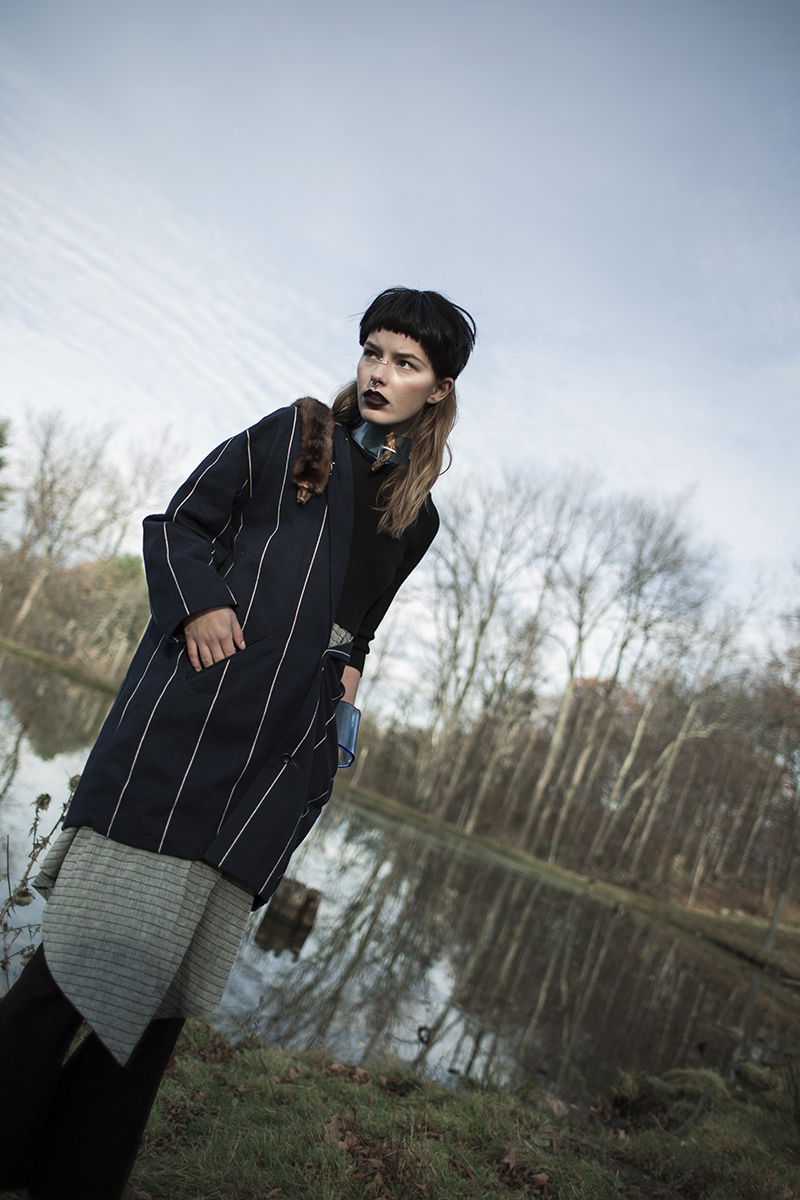 Sweater: Pola Thomson, Jacket: Objects Without Meaning, Dress: 7115 By Szeki, Trousers: Pola Thomson Collar& cuff: Pola Thomson, Earrings: Erica Weiner, Boots: Dr. Marten