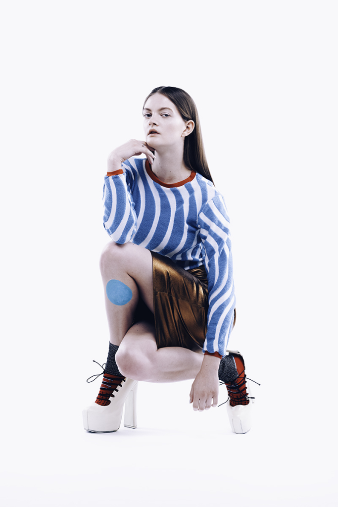 Top: Cassandra Verity Green, Skirt: Alessia Prekop, Socks: Paul Smith, Shoes: Natacha Marro.