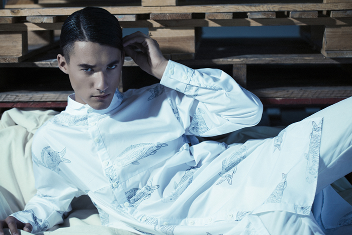 Long sleeve top with black print : Merwe Mode White trousers : Jenevieve Lyons