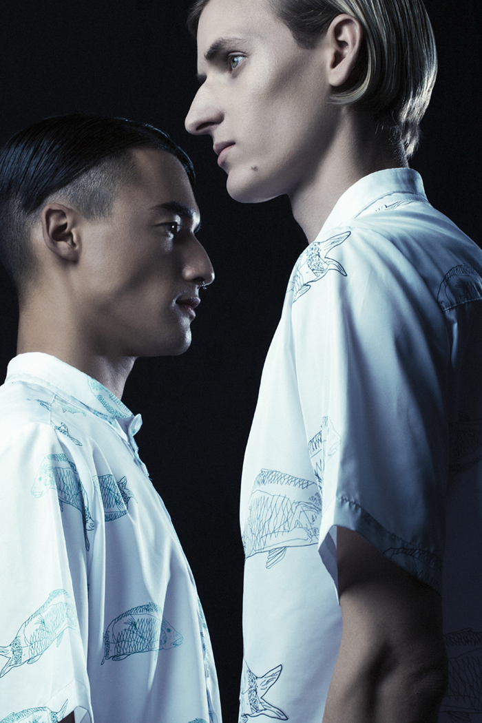 KURT (LEFT) White shirt with green print: Merwe Mode GAVIN (RIGHT) White shirt with black print: Merwe Mode