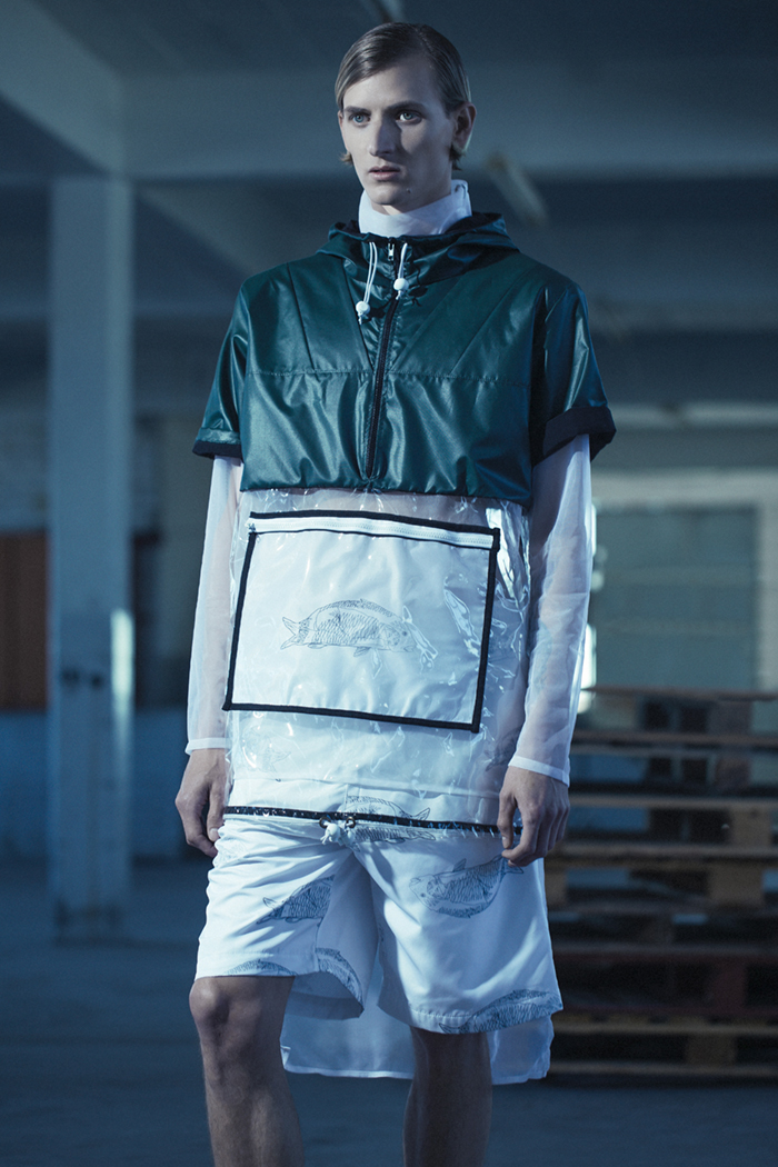 White long sleeve shirt : Jenevieve Lyons Wind breaker : Merwe Mode White shorts with green print: Merwe Mode