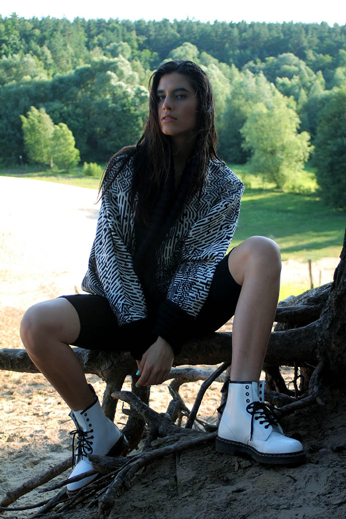 Coat: LEAF Coat of Contradiction, Cycling Shorts: Nico Sutor, Shoes: Dr. Martens 8 Eye Boot 