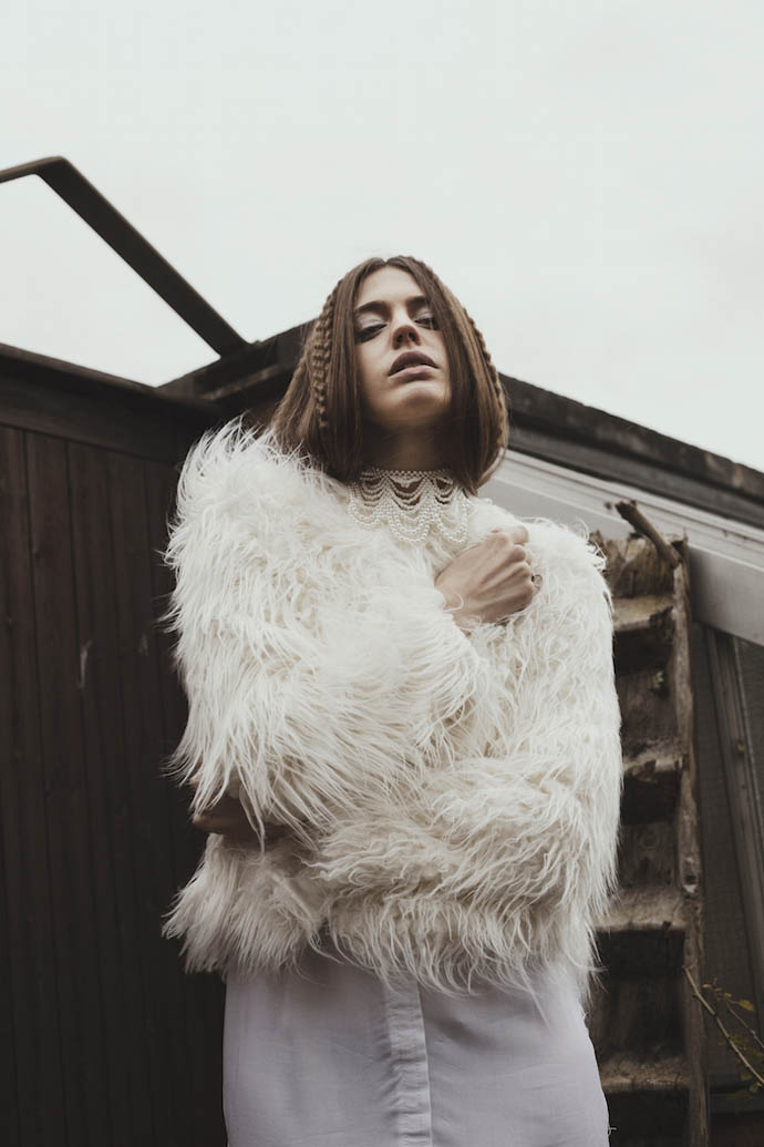 Female/ Dress: Hiroshi Goto, Faux Fur Coat: H&M, Necklace: Stylist’s Own 