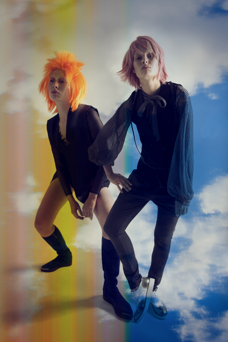 Left: Bodysuit: Para Vest: The P. Bra: Para Panty: Para Boots: Baldinini Right: Blouse: House of Van der Haer Vest: The Chronicles of Winston Gatsby Trouser: The.P Shoes: Baldinini