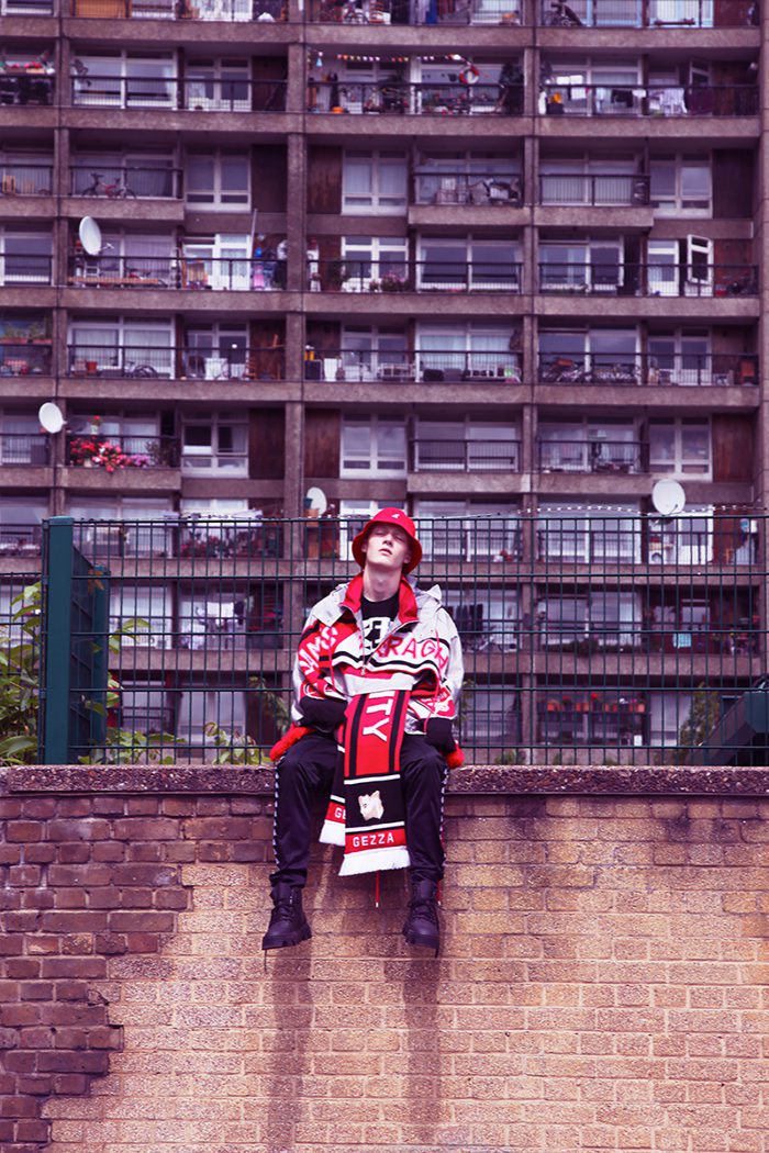 Jacket: James Geraghty Tee: KTZ Trousers: Kappa Boots: Underground London Hat: Kangol 