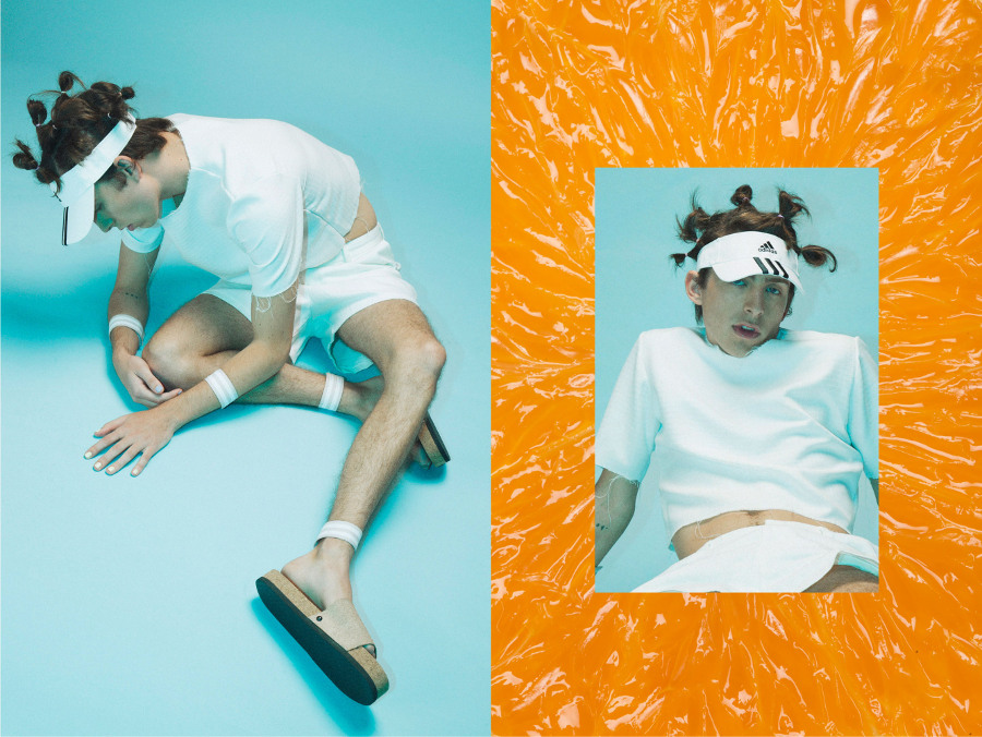 Crop top by Martin Magner Shorts by Mo’ko Elosa Hat by Adidas Sandals & Accessories by Merwe Mode