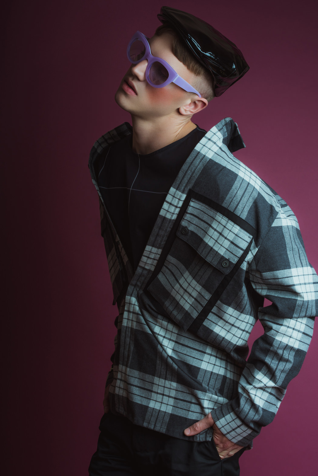 Longsleeve shirt by Helmut Lang  T-shirt by Etudes Studio Pants by Wood Wood Hat by Alexander Wang X Kangol Sunglasses by Sicky Shoes by Nike