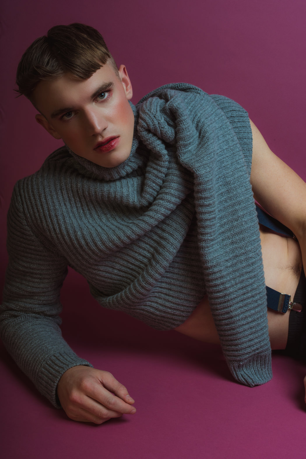 Turtleneck by Acne Studios Pants by The Kooples Pendant by The Sum Suspenders Models Own 