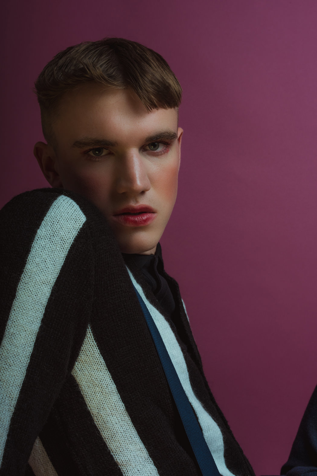 Pants by Raf Simons Polo by Comme Des Garcon Play Cardigan by Top Man Wrist Cuff by The Sum Boots by Wood-Wood Suspenders Models Own